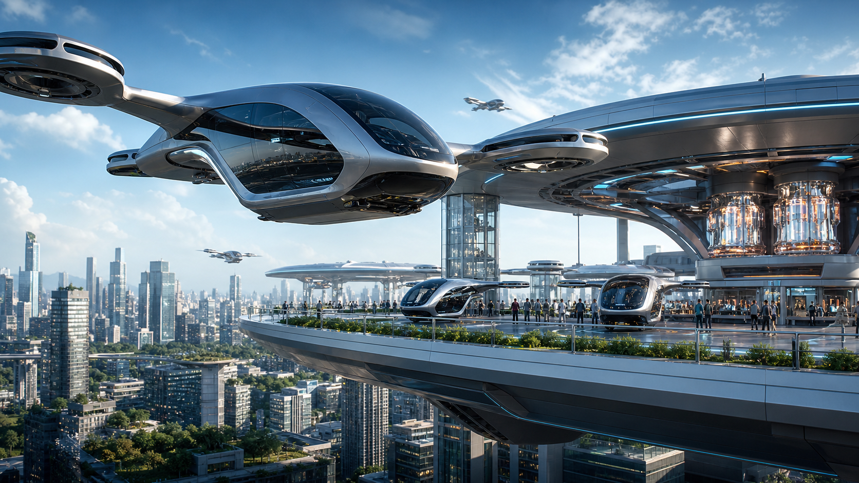 Fusion-powered aerial transit vehicles above a city